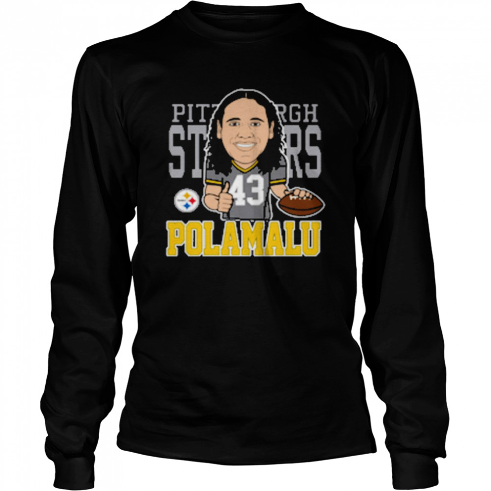 Nfl Troy Polamalu Pittsburgh Steelers Mitchell Ness Caricature Graphic T  Shirt