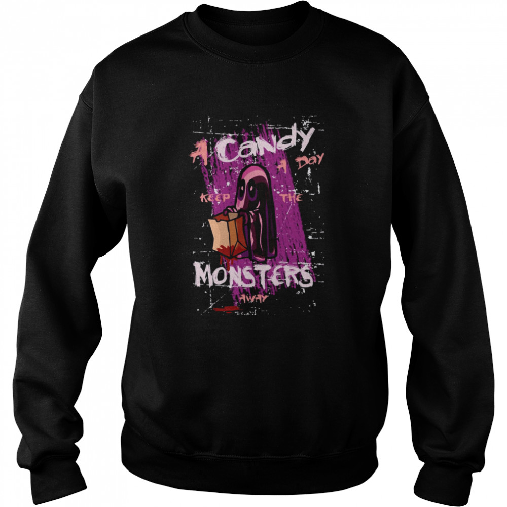 A Candy A Day Keep The Monsters Away Candy Monster Halloween Boo shirt Unisex Sweatshirt
