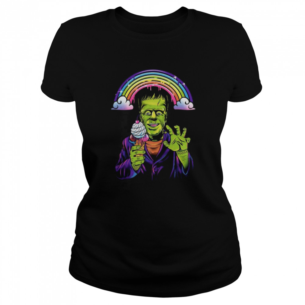 Frankenstein Eating Ice-cream Rainbow Halloween Monster Dragon 2022 shirt Classic Women's T-shirt