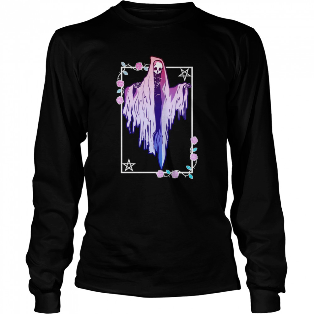 Ghost And Roses Wiccan Kawaii Pastel Goth Occult Emo Alternative shirt Long Sleeved T-shirt