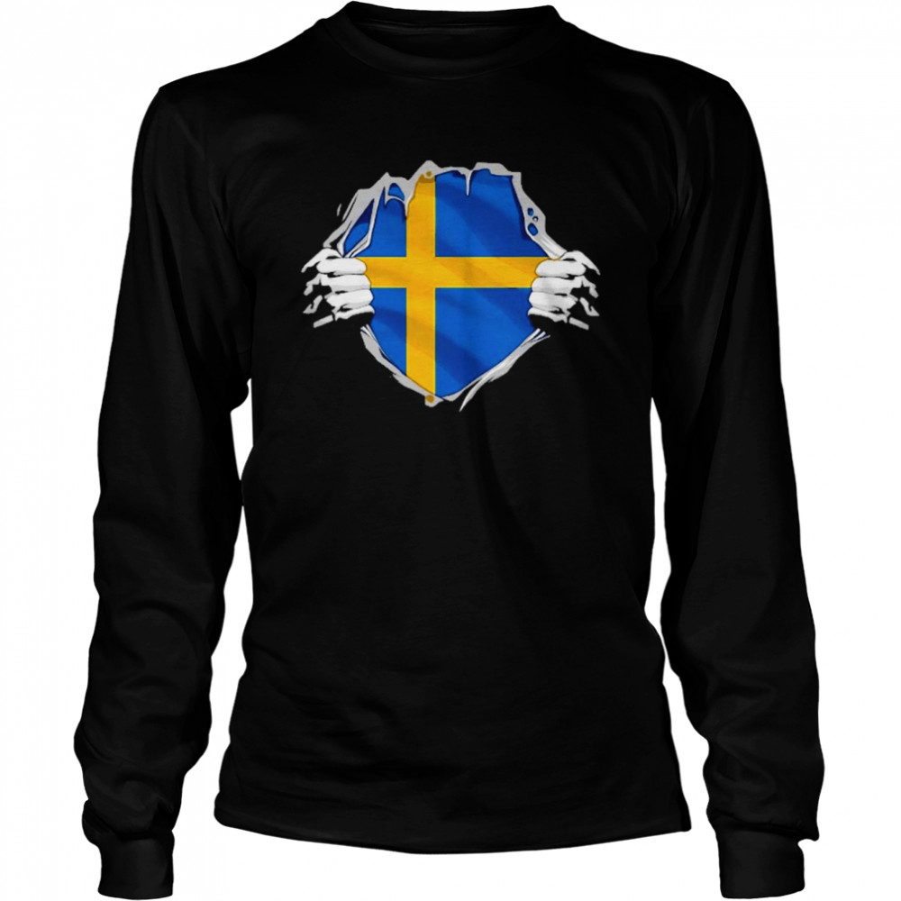 Super Swedish Heritage Proud Sweden Roots Flag Long Sleeved T-shirt