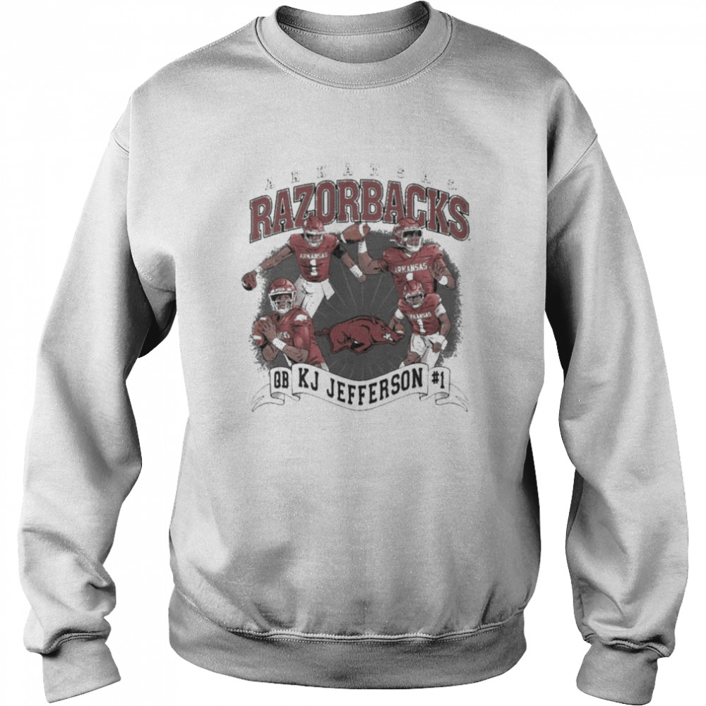 Arkansas Razorbacks Kj Jefferson Collage QB1 Shirt 7 Arkansas Razorbacks Kj Jefferson Collage QB1 Unisex Sweatshirt
