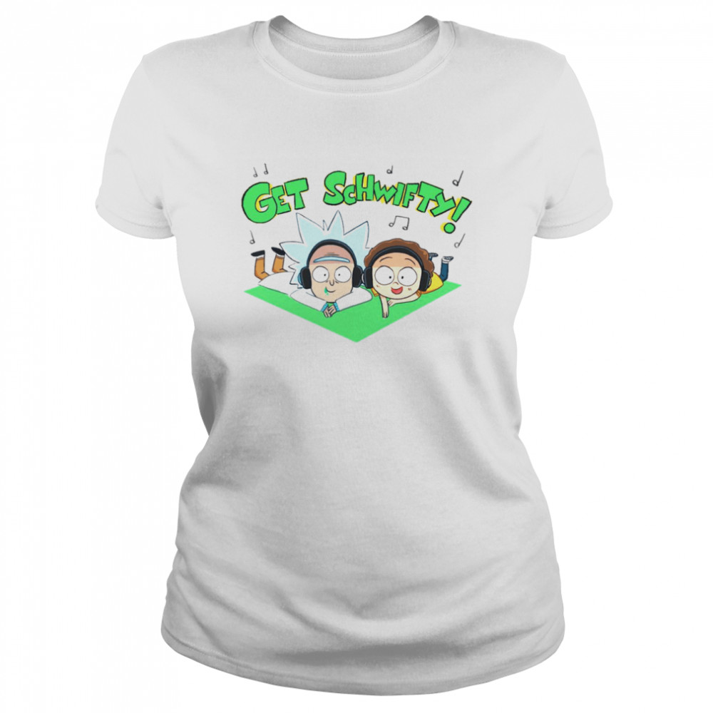 Cute Chibi Rick And Morty Listing To Music Get Schwifty shirt Classic Women's T-shirt