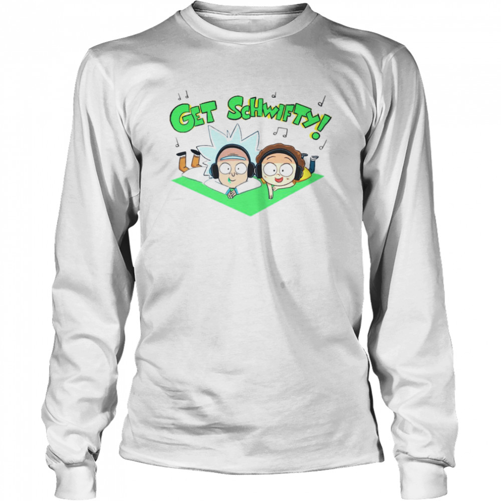 Cute Chibi Rick And Morty Listing To Music Get Schwifty shirt Long Sleeved T-shirt