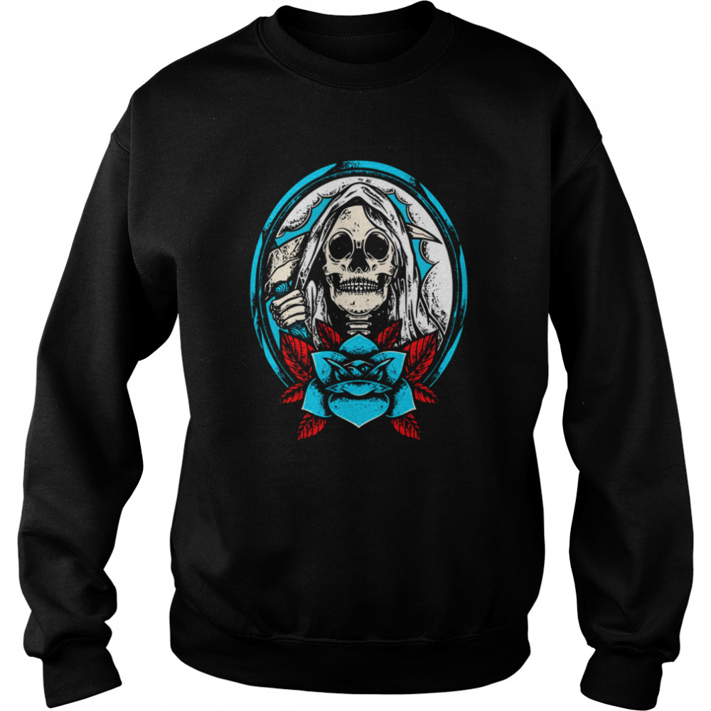 Happy Halloween Skull With Blue Roses shirt Unisex Sweatshirt