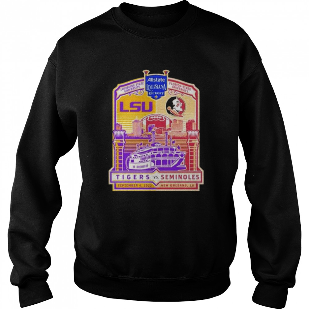 Lsu tigers vs florida seminoles allstate louisiana kickoff new orleans 2022 shirt 7 Lsu tigers vs florida seminoles allstate louisiana kickoff new orleans 2022 shirt Unisex Sweatshirt