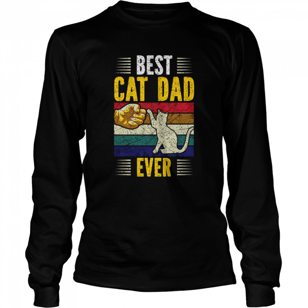 Vintage Best Cat Dad Ever Gold Personalized Cat Dad Long Sleeved T-shirt