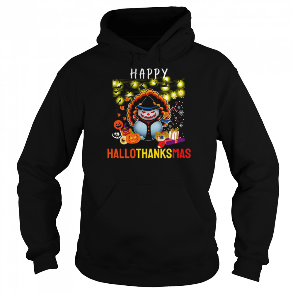 happy hallothanksmas funny halloween thanksgiving christmas shirt unisex hoodie