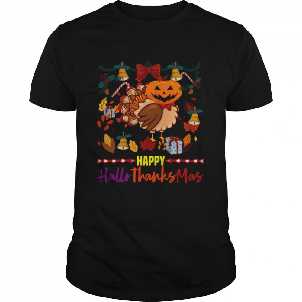 Happy Hallothanksmas Turkey Pumpkin Head shirt
