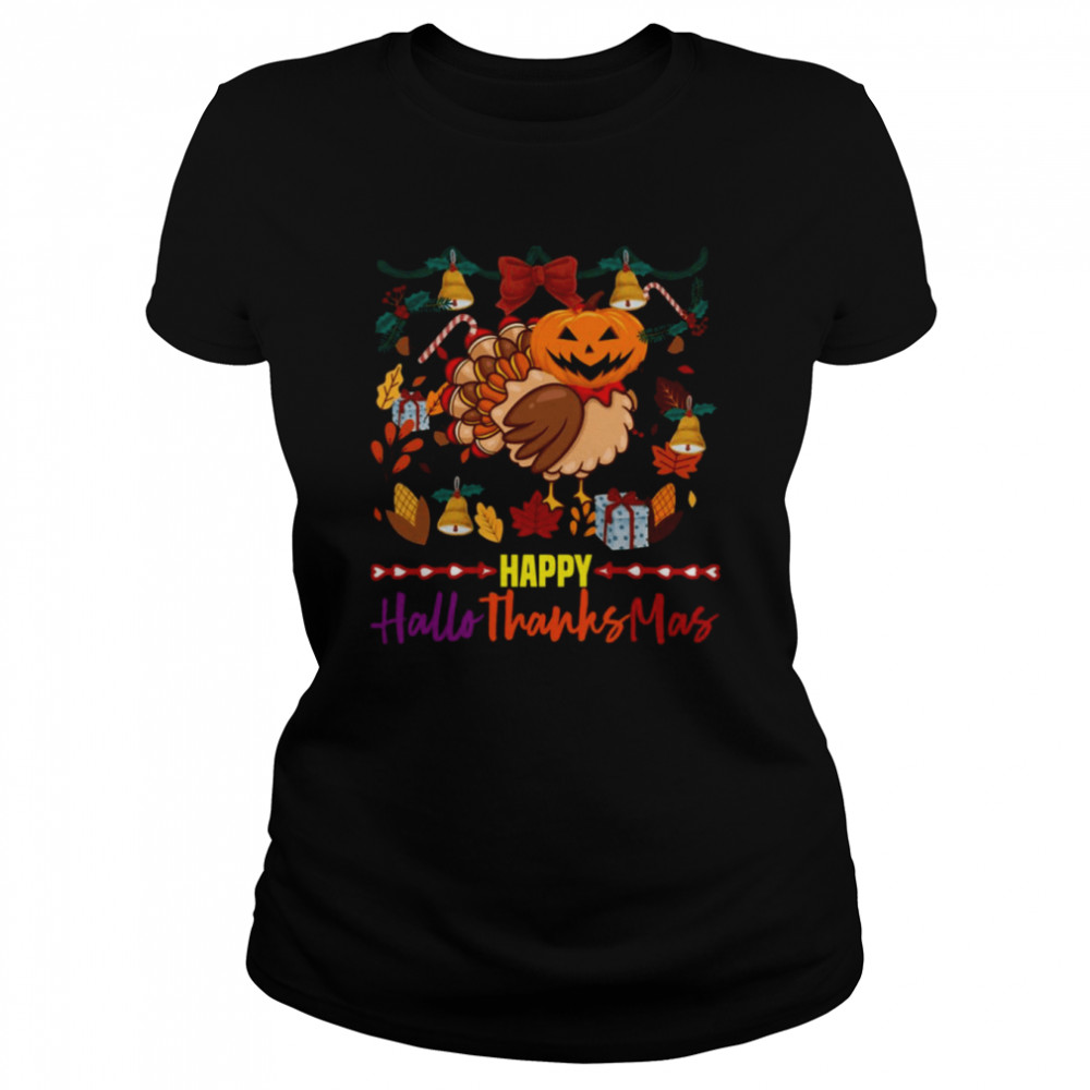 Happy Hallothanksmas Turkey Pumpkin Head shirt Classic Women's T-shirt