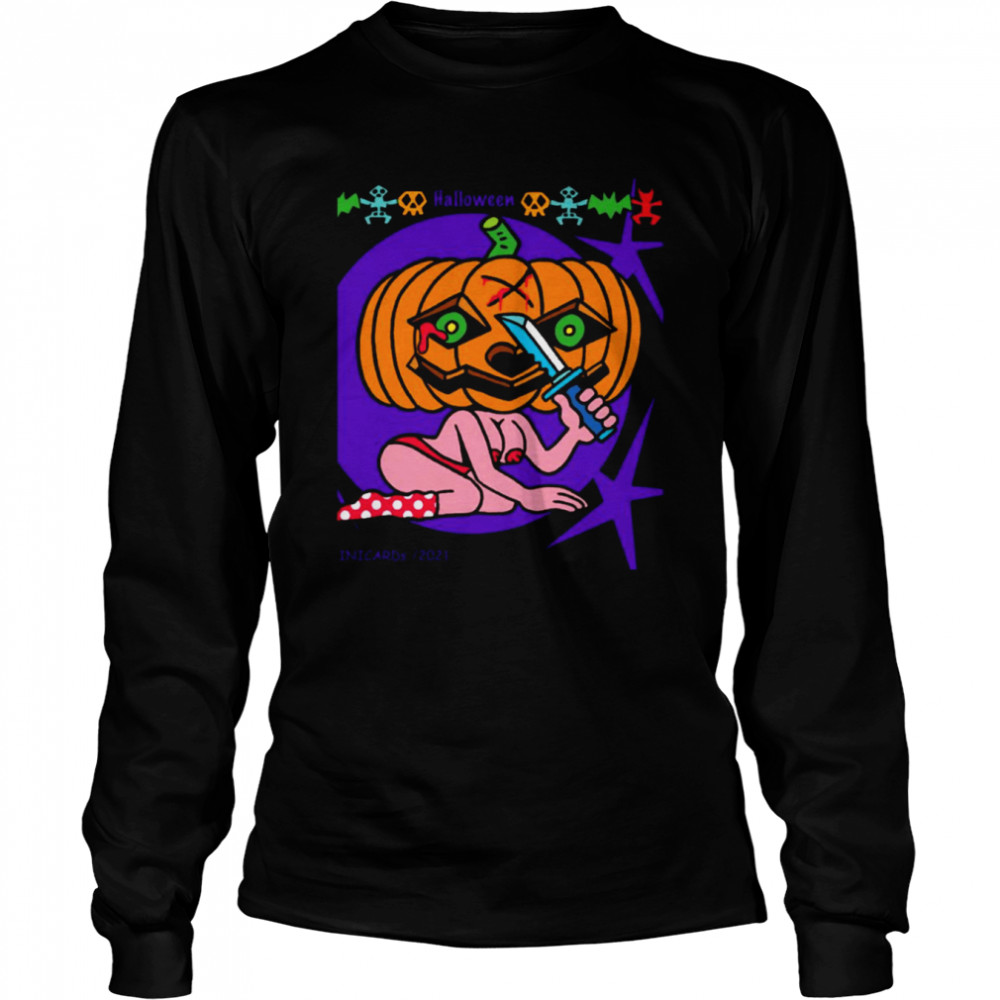 Halloween Scary Pumpkin Head Sexy Woman Body shirt Long Sleeved T-shirt