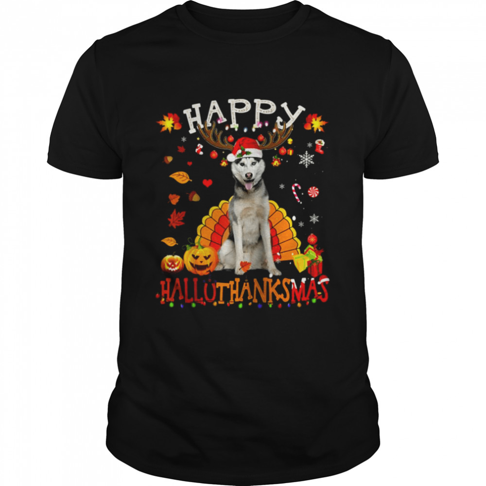Husky Dog Happy Hallothanksmas Halloween Thanksgiving Xmas shirt Classic Men's T-shirt