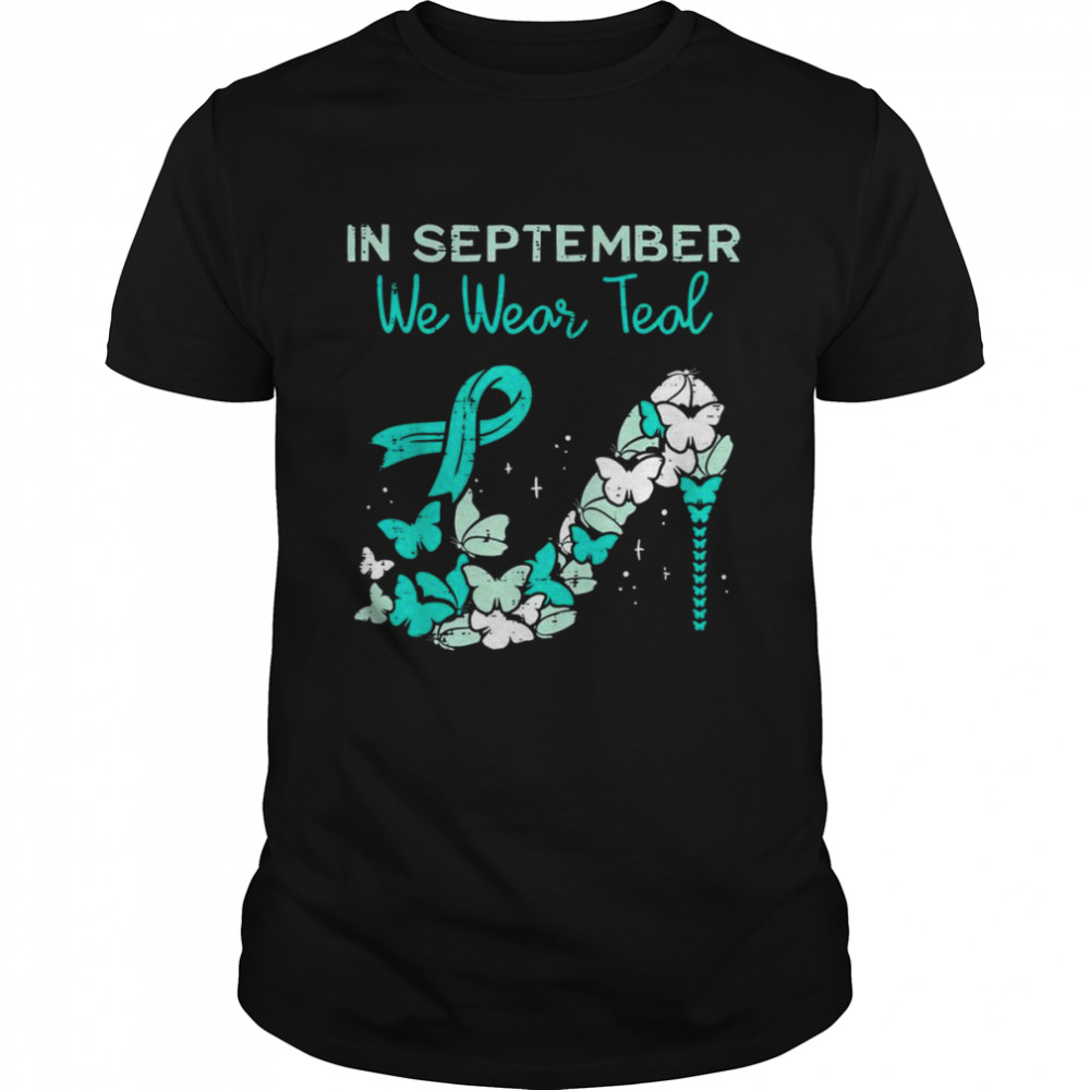 September We Wear Teal Ribbon Shoe Ovarian Cancer Awareness T- Classic Men's T-shirt