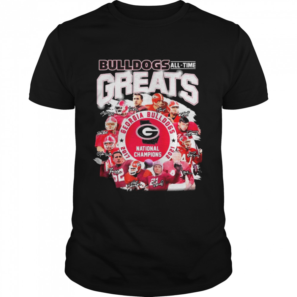 Georgia Bulldogs all time Greats National Champions 2017-2021 signatures shirt