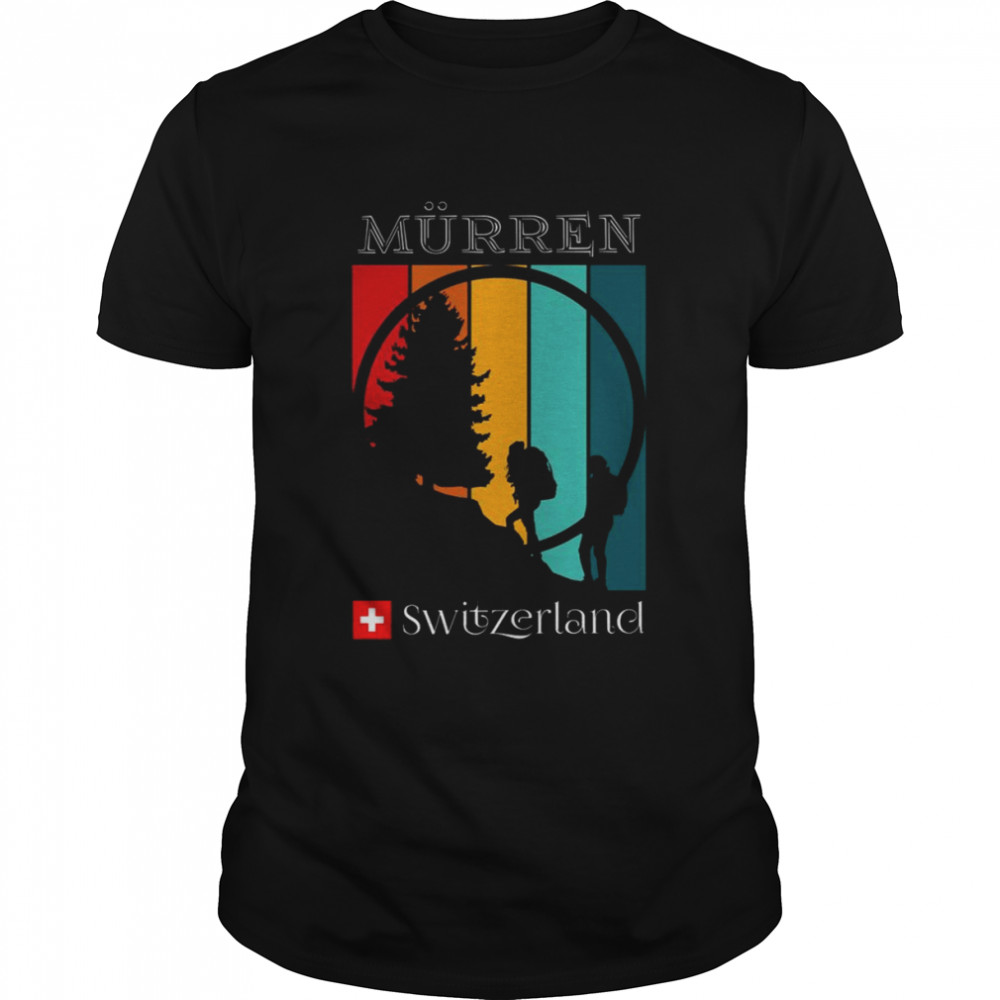 Hiking Vertical Retro Sunset With Swiss Flag Switzerland shirt Classic Men's T-shirt