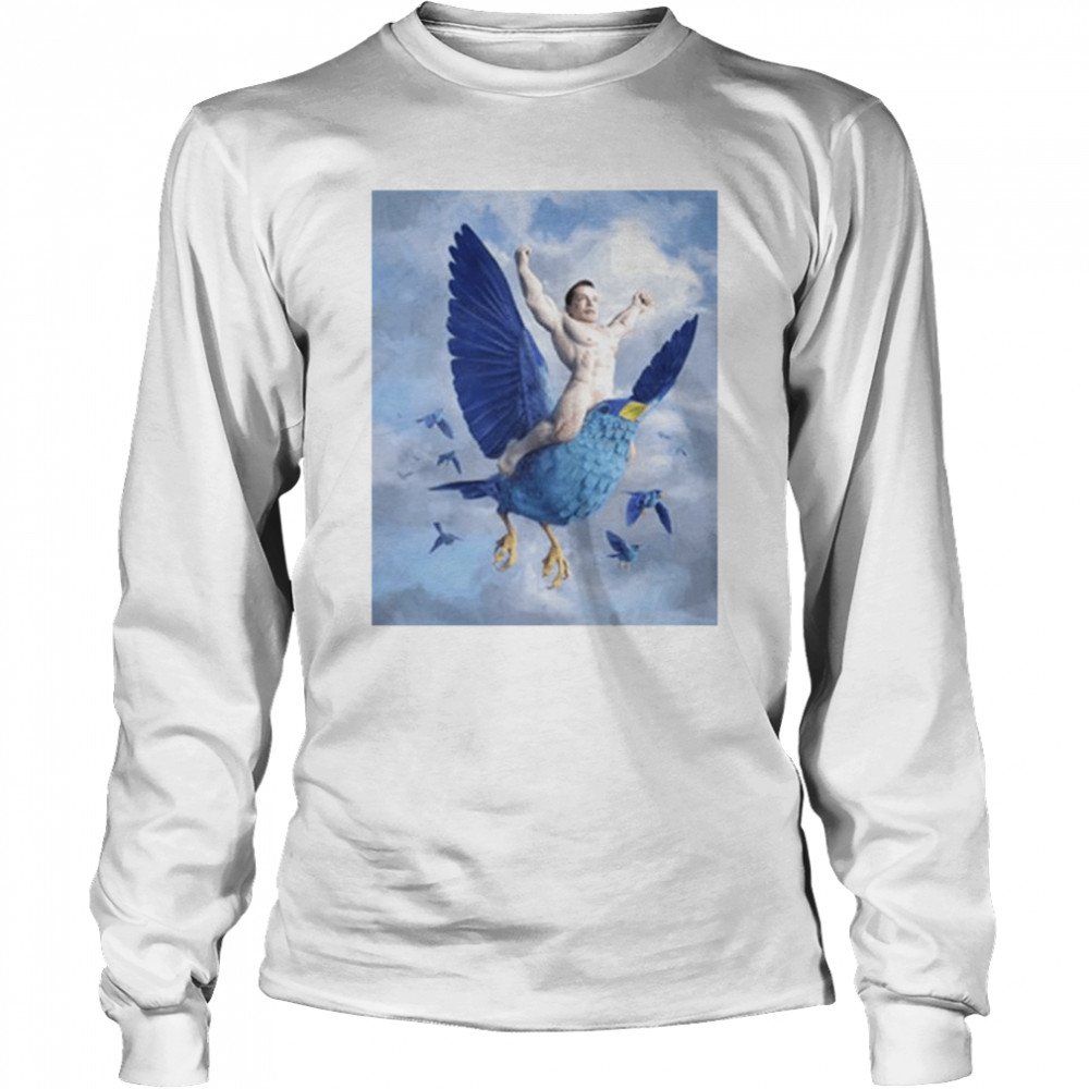 Musk Ridding Twitter Bird Art shirt Long Sleeved T-shirt