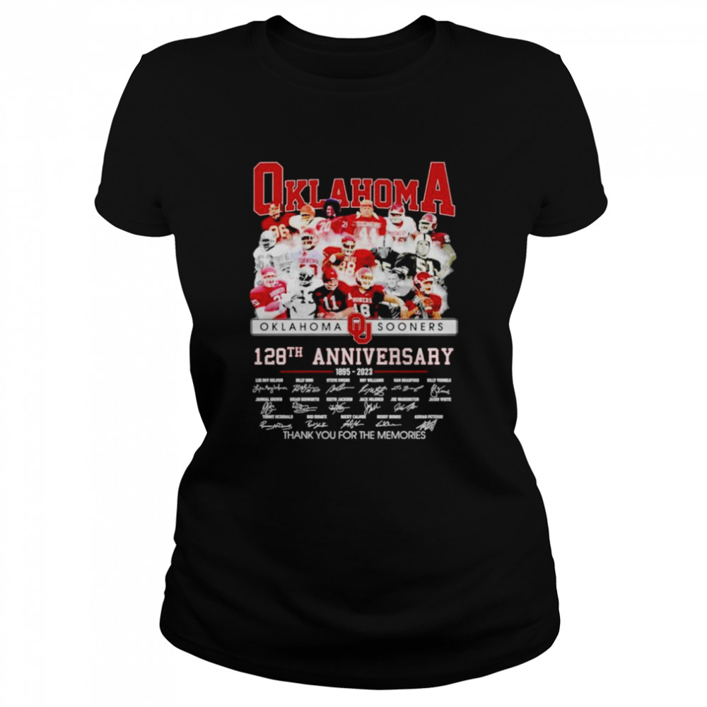 Oklahoma Sooners 128th anniversary 1895-2023 thank you for the memories signatures shirt Classic Women's T-shirt
