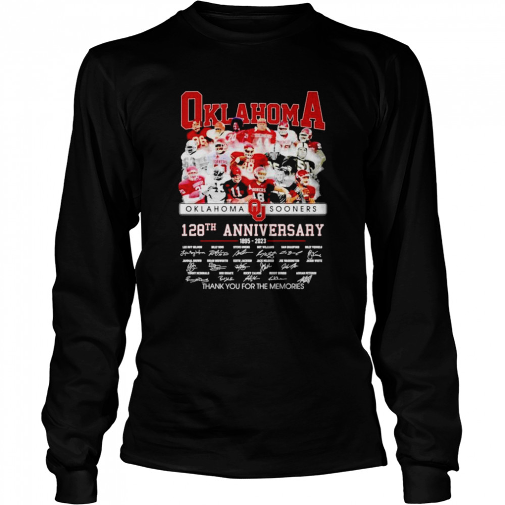 Oklahoma Sooners 128th anniversary 1895-2023 thank you for the memories signatures shirt Long Sleeved T-shirt