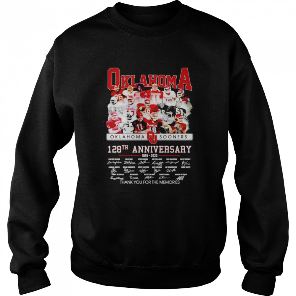 Oklahoma Sooners 128th anniversary 1895-2023 thank you for the memories signatures shirt Unisex Sweatshirt
