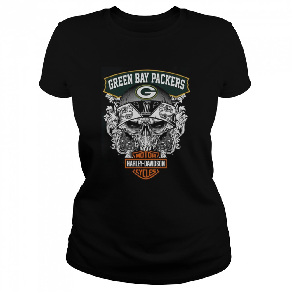 Skull Green Bay Packers Harley Davidson Green Bay Packers T- Classic Women's T-shirt