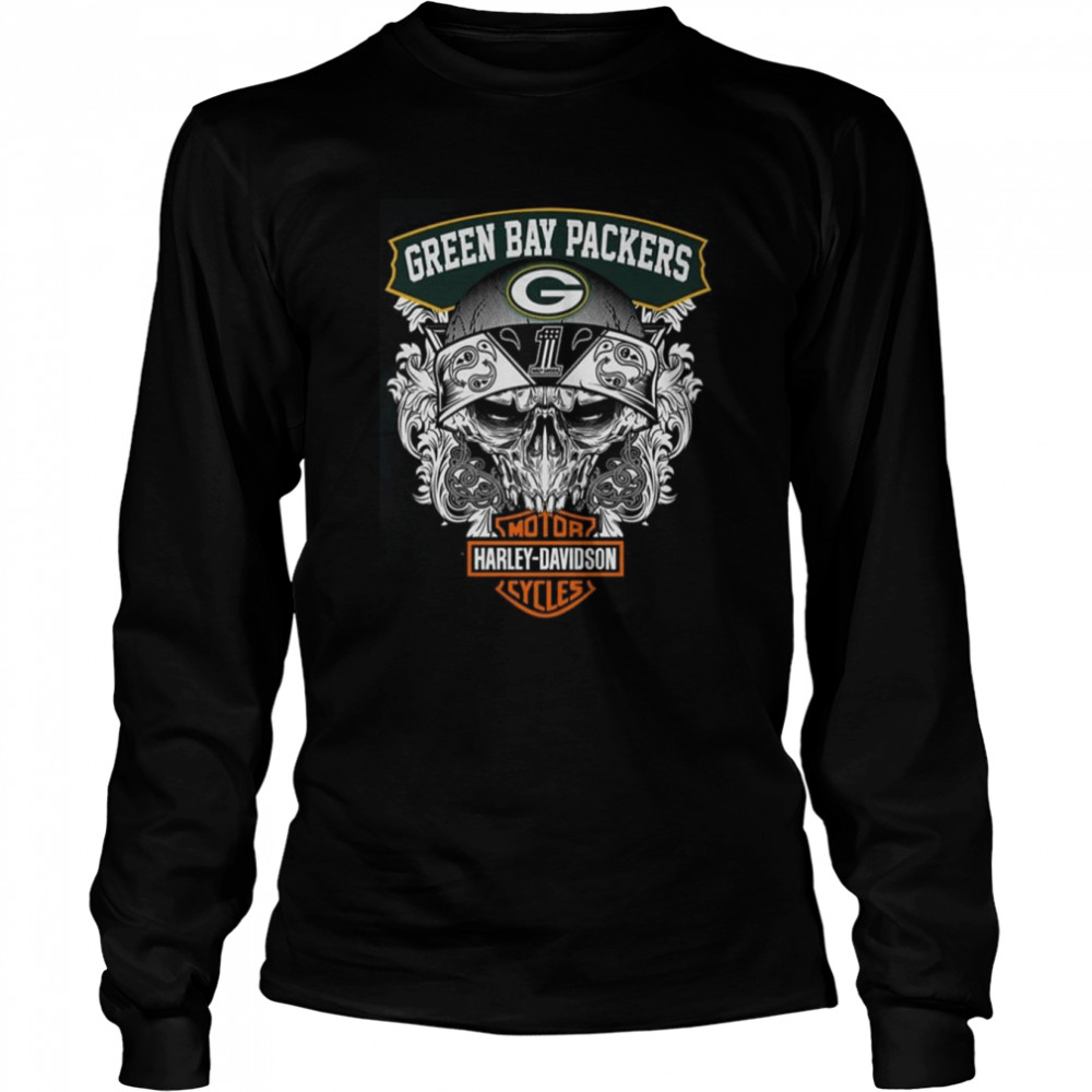 Skull Green Bay Packers Harley Davidson Green Bay Packers T- Long Sleeved T-shirt