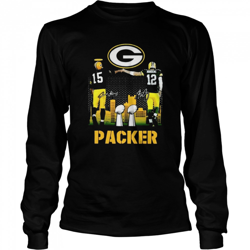 Teeruto Bart Starr Aaron Rodgers Signature Super Bowl 2022 Green Bay Packers T- Long Sleeved T-shirt