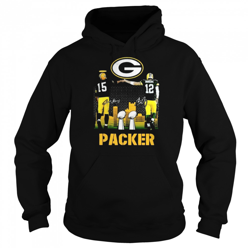 Teeruto Bart Starr Aaron Rodgers Signature Super Bowl 2022 Green Bay Packers T- Unisex Hoodie