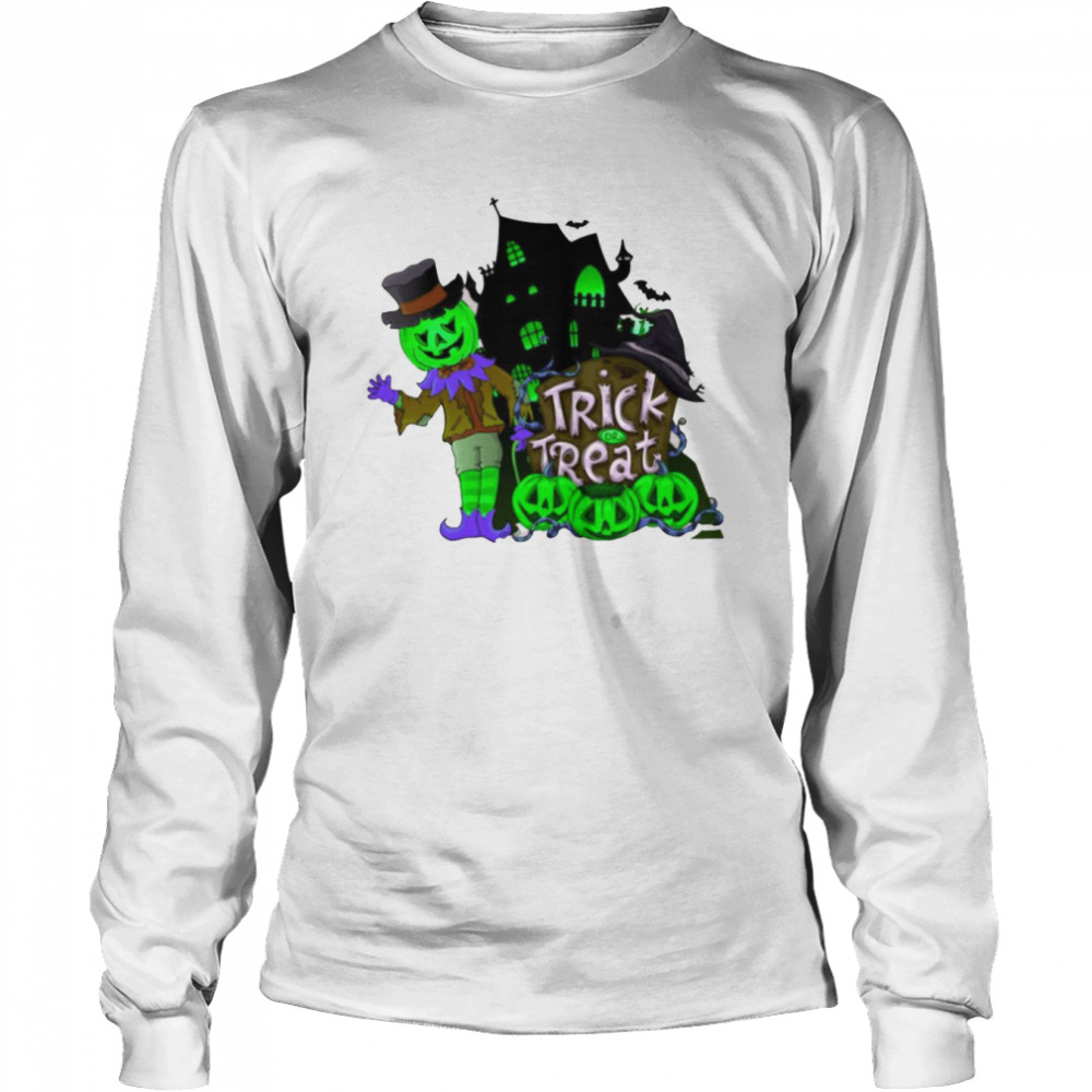 Horror Mansion Trick Or Treat Halloween Illustration shirt Long Sleeved T-shirt