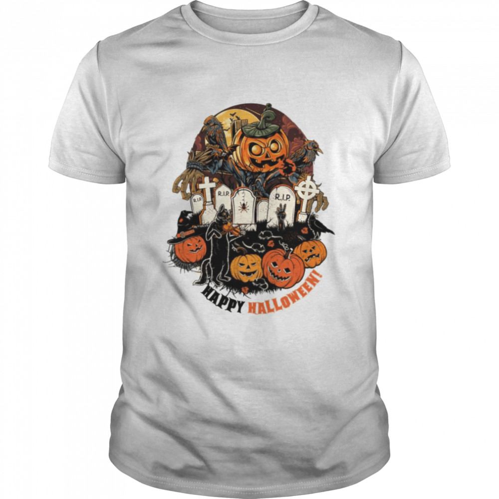 Black Cat Is Waiting For You Halloween Pumpkin shirt Classic Men's T-shirt