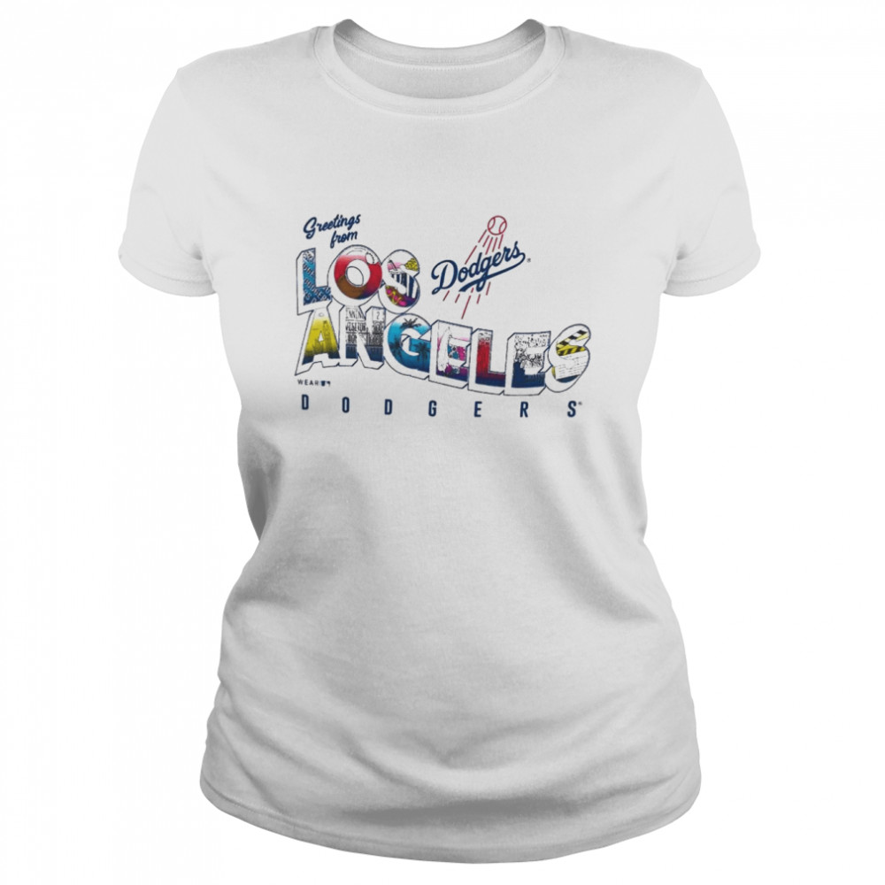 erin andrews los angeles dodgers greetings from t classic womens t shirt