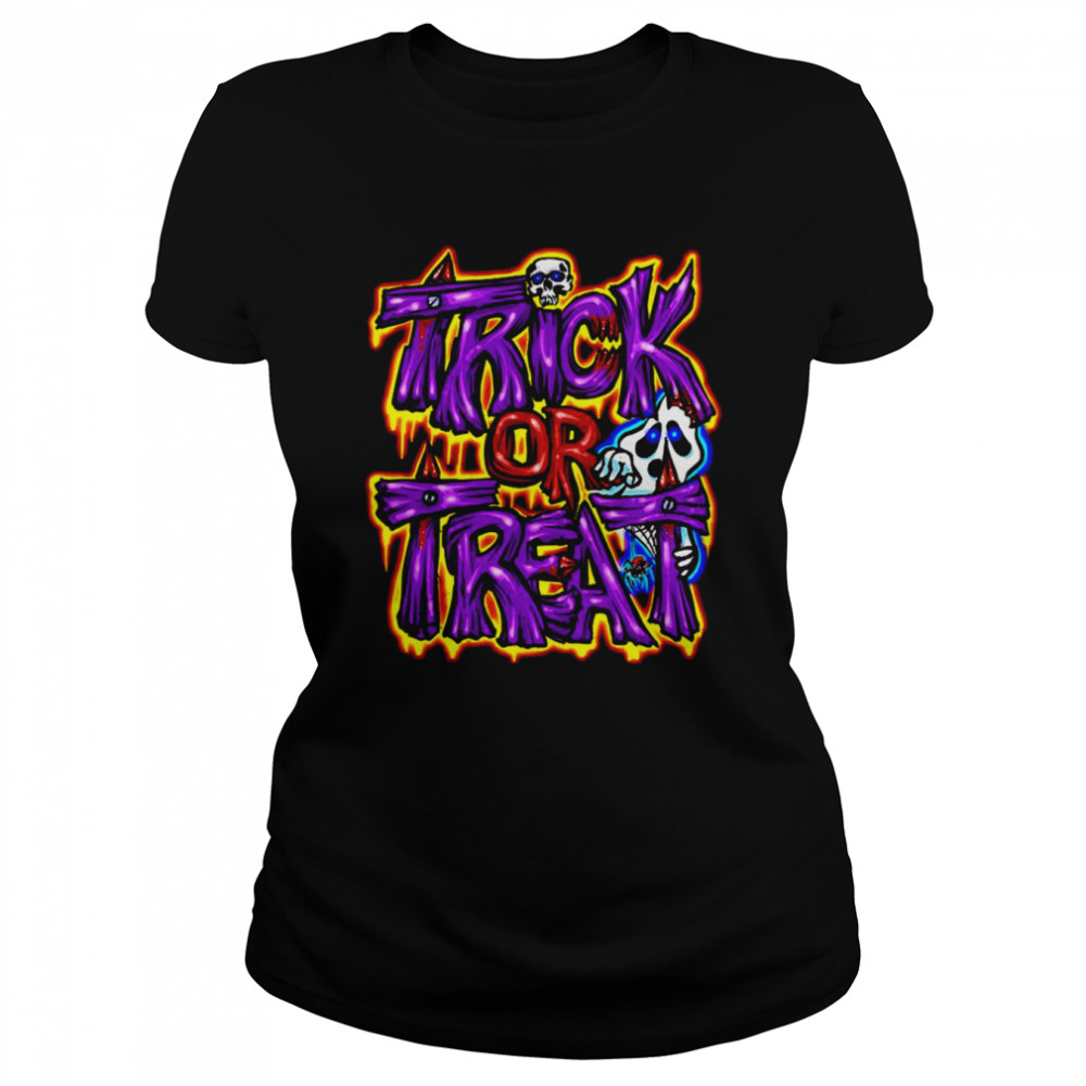 Purple Text Art Trick Or Treat Halloween shirt Classic Womens T-shirt