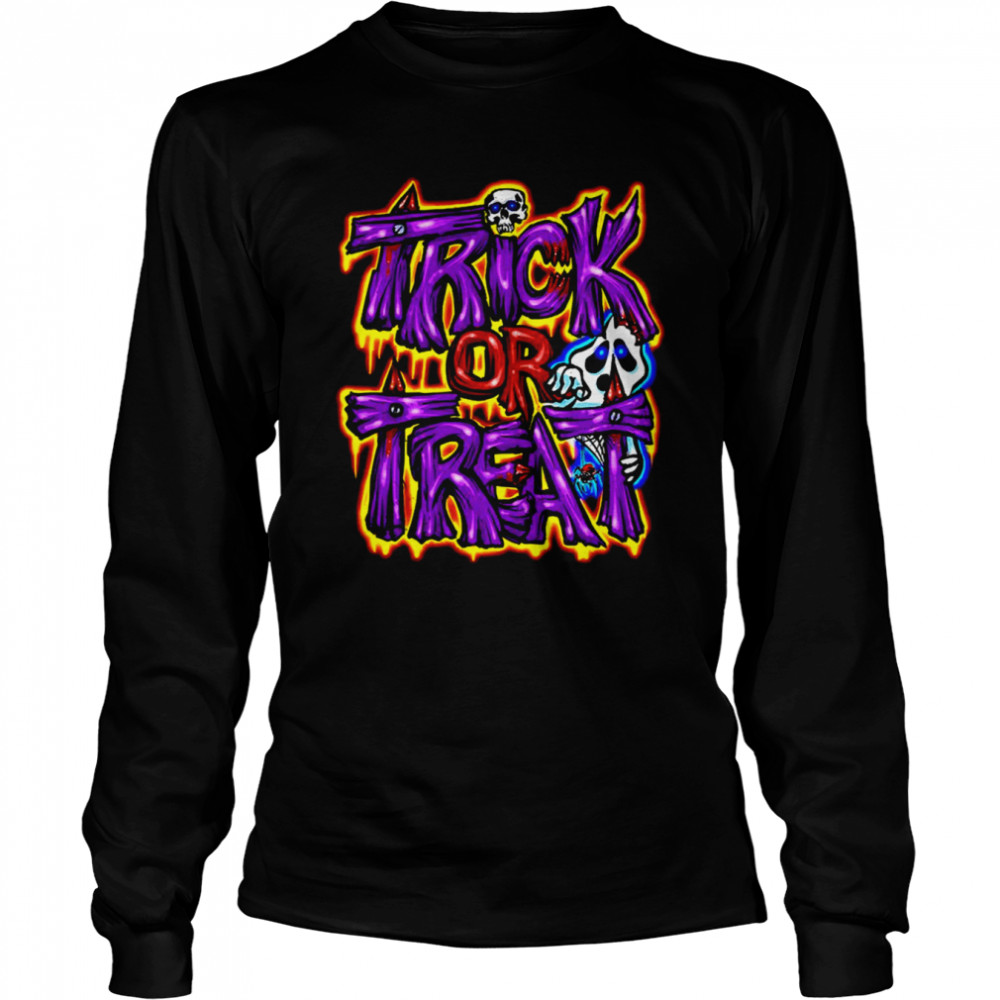 Purple Text Art Trick Or Treat Halloween shirt Long Sleeved T-shirt