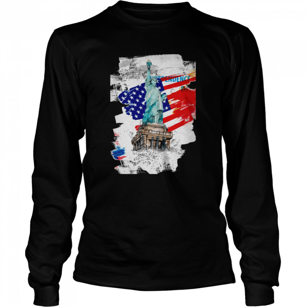 American Flag With Liberty Statue shirt Long Sleeved T-shirt