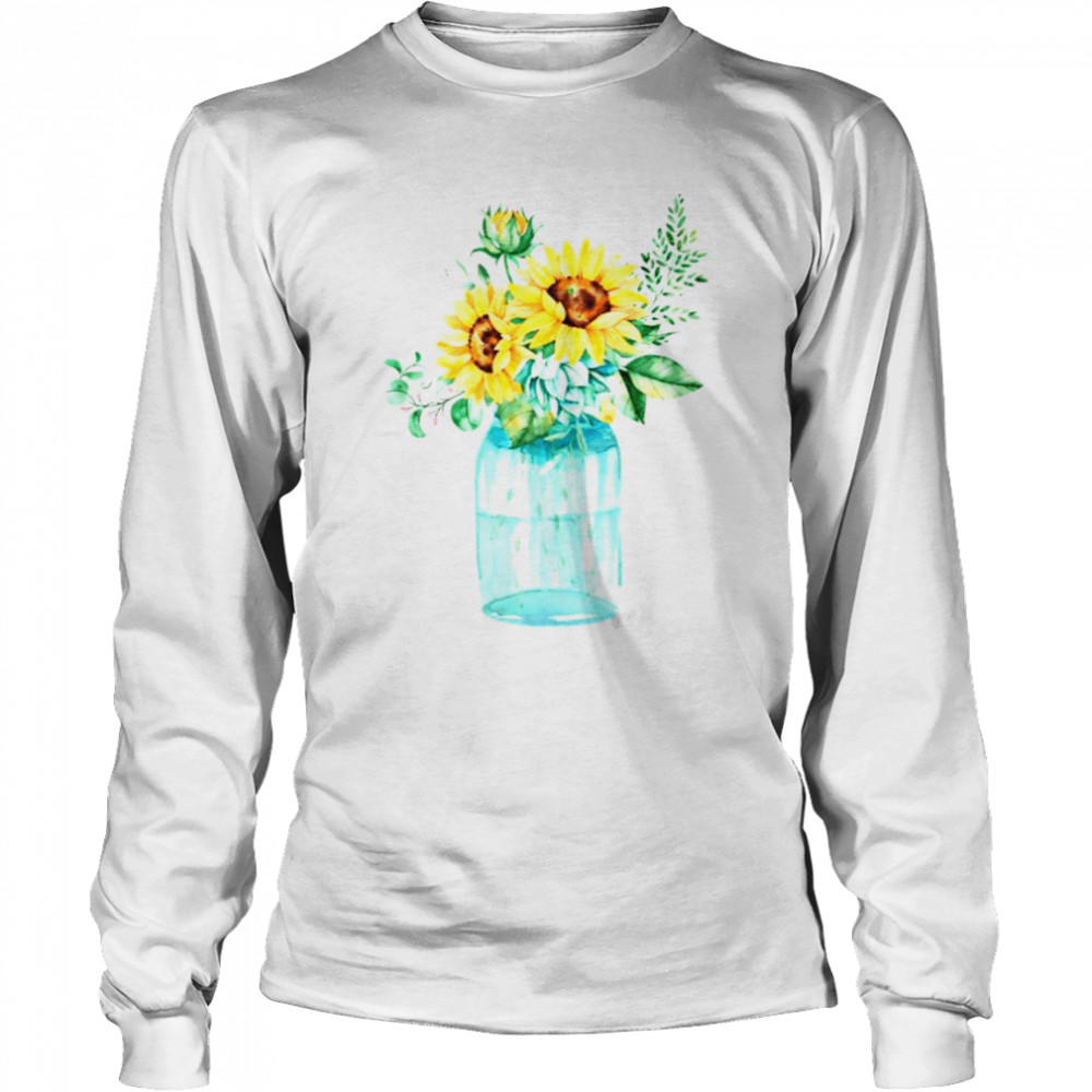 Sunflowers Mason Jar Bouquet Watercolor shirt Long Sleeved T-shirt