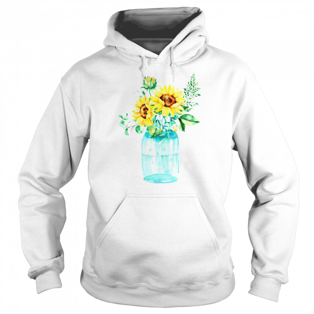 Sunflowers Mason Jar Bouquet Watercolor shirt Unisex Hoodie