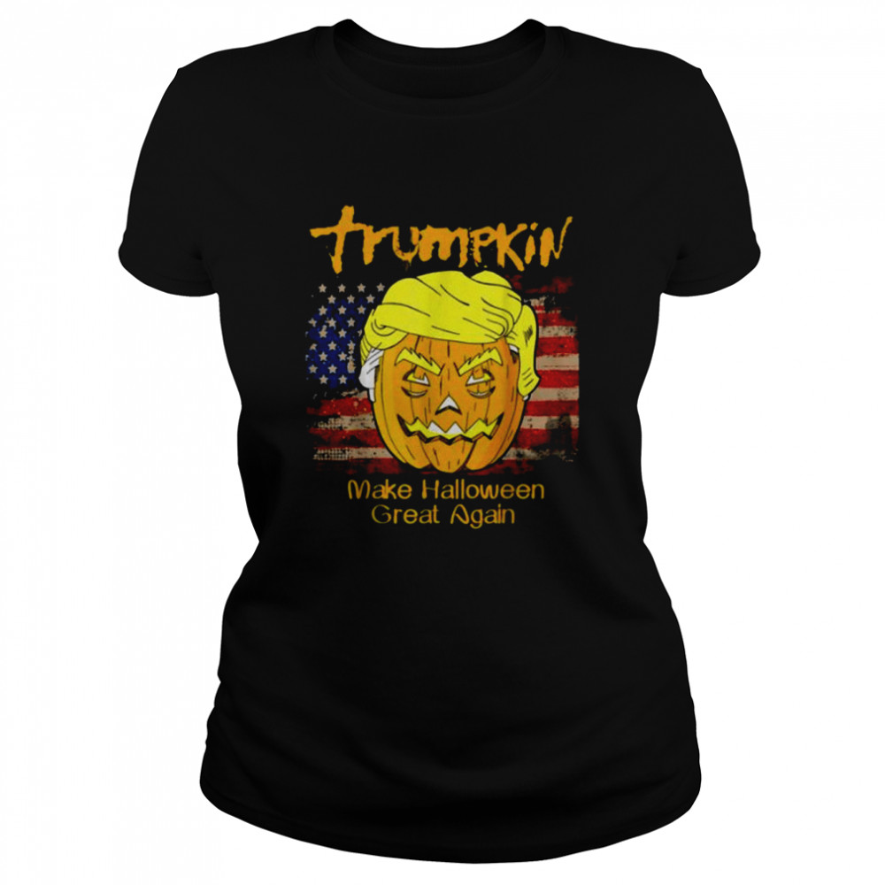 US Vintage Flag MAGA Pretty Trumpkin Funny Trump Halloween T-s Classic Womens T-shirt