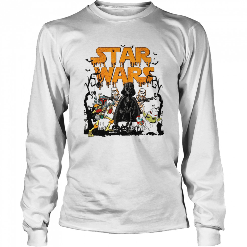 Baby Yoda Darth Vader Star Wars Halloween Vintage Star Wars Skeleton T- Long Sleeved T-shirt