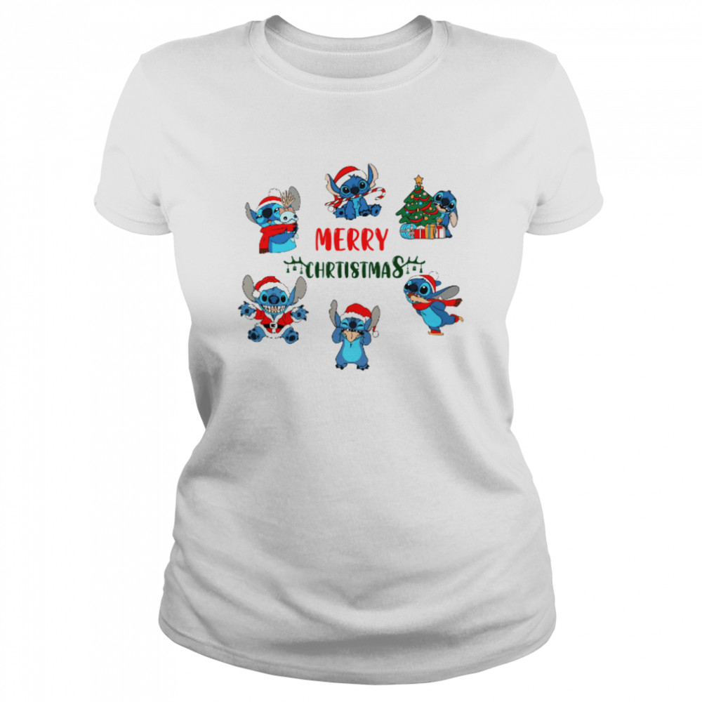 Disney Stitch Merry Christmas Halloween shirt Classic Womens T-shirt