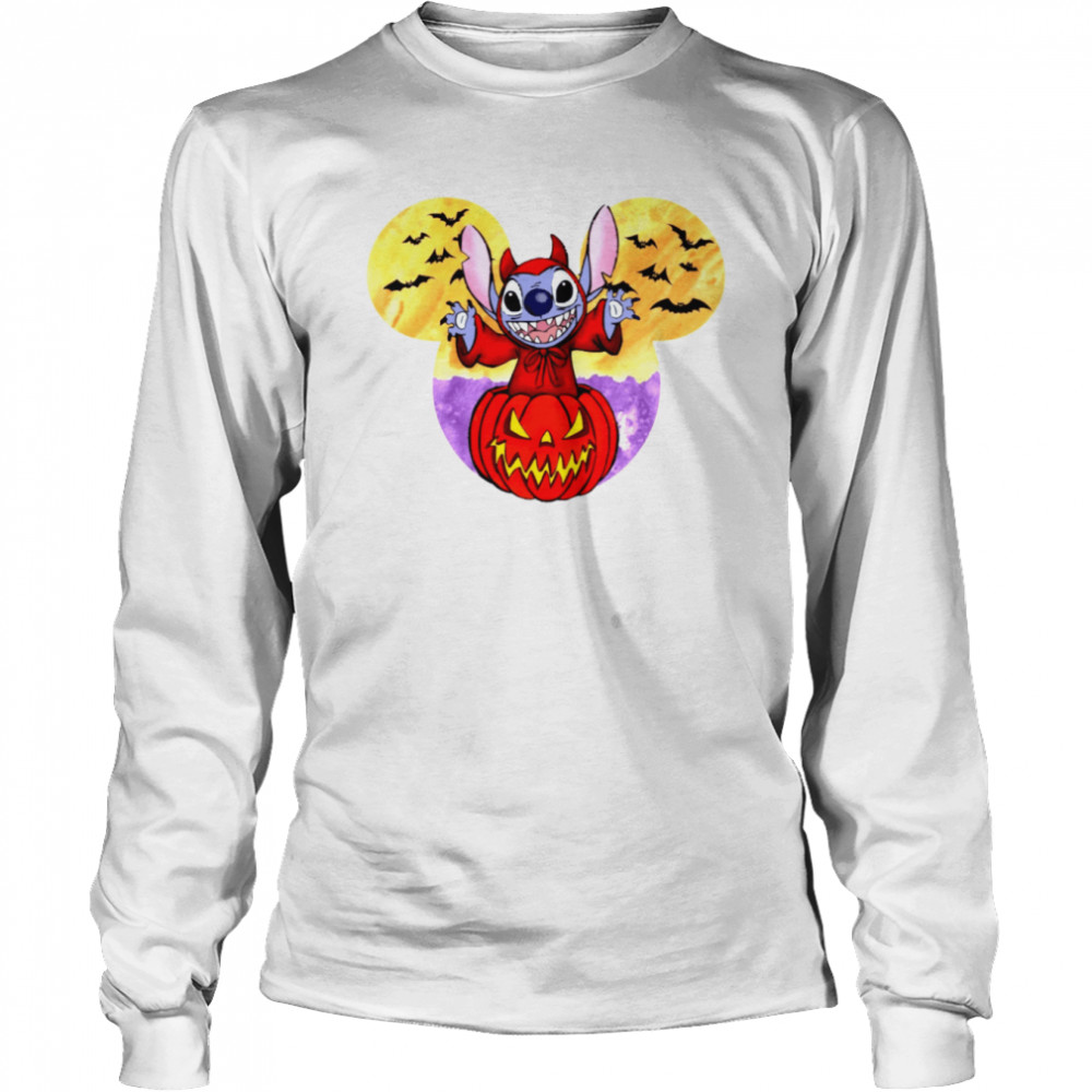 Stitch Disney Halloween Pumpkin Mickey Ear Halloween shirt Long Sleeved T-shirt