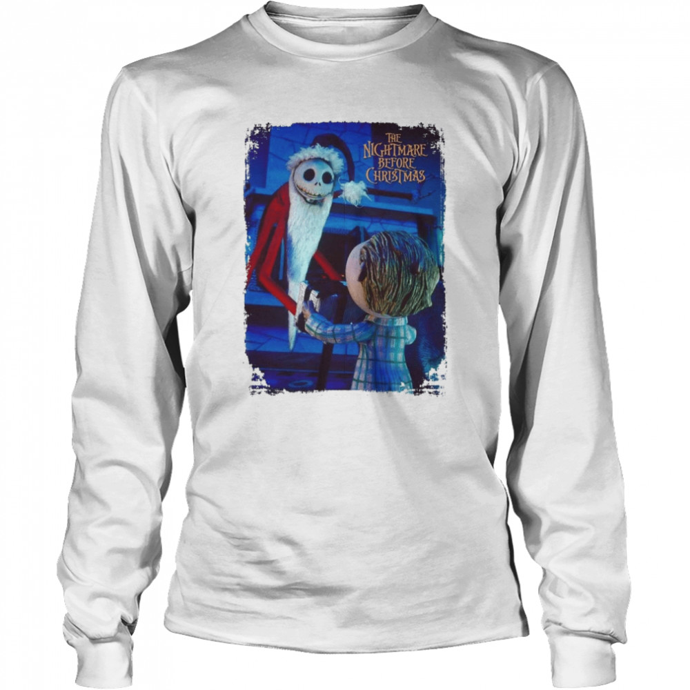 Art The Nightmare Before Christmas Jack Skellington Santa Jack White Halloween shirt Long Sleeved T-shirt