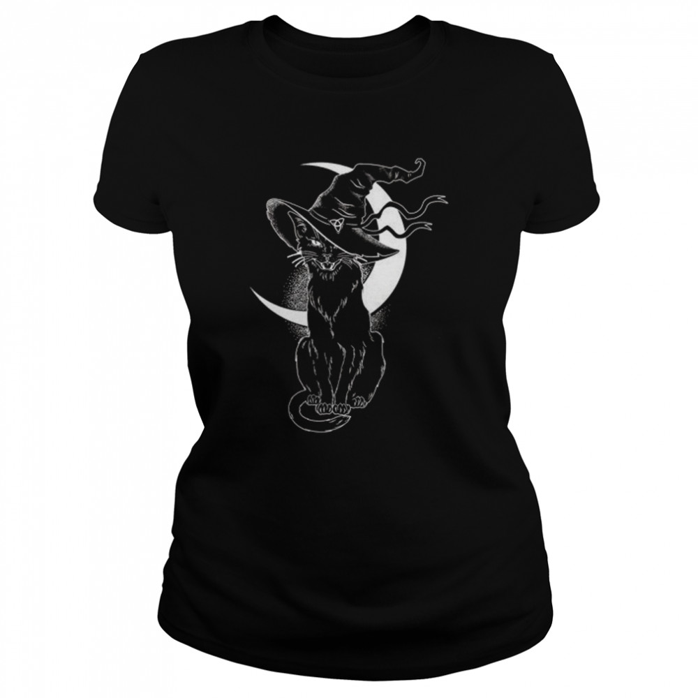 Celestial Moon Cat Witch Halloween shirt Classic Women's T-shirt