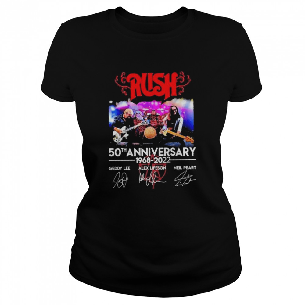 rush 50th anniversary 1968 2022 signatures shirt classic womens t shirt