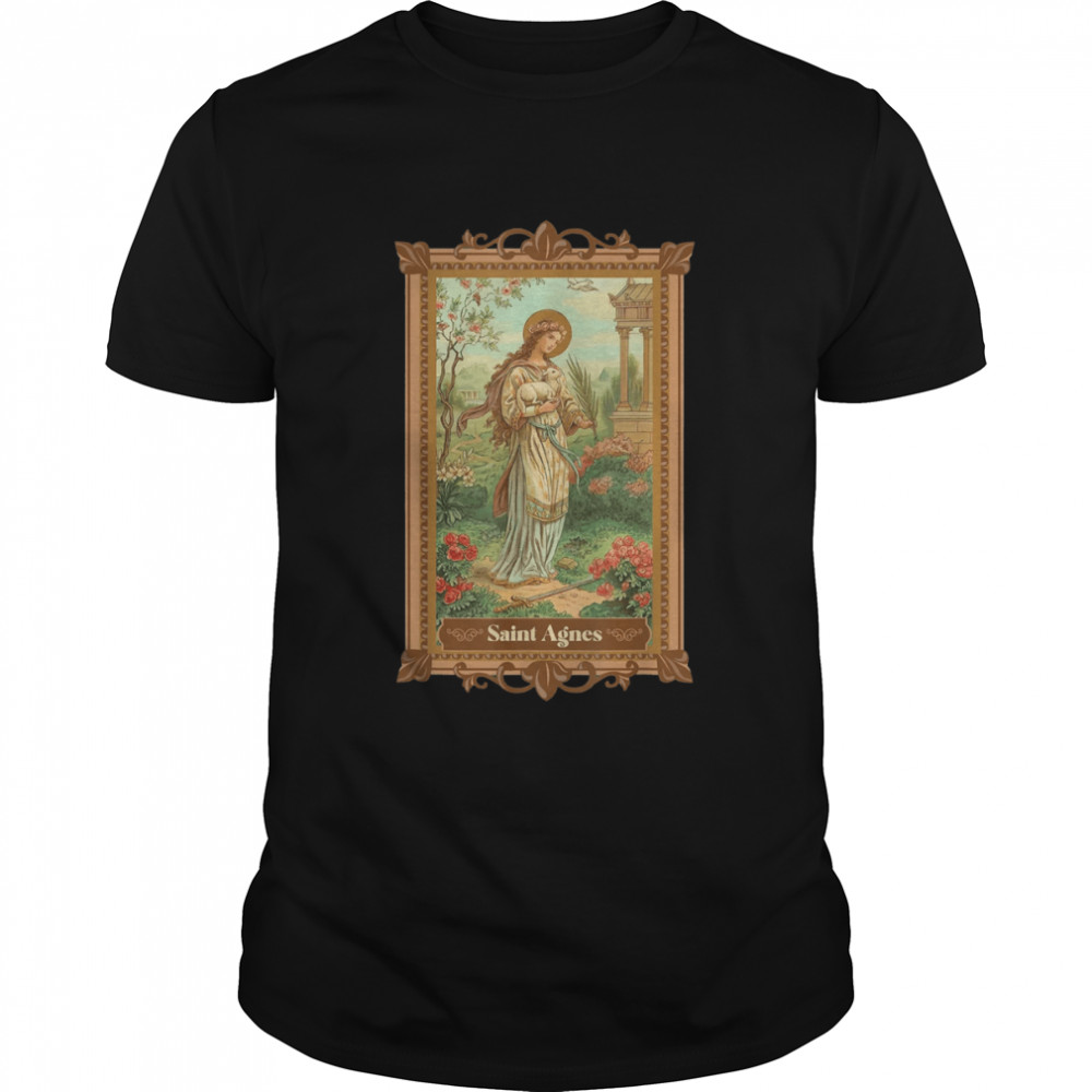 St Agnes of Rome Prayer Card Vintage Catholic Art Saints T- Classic Men's T-shirt