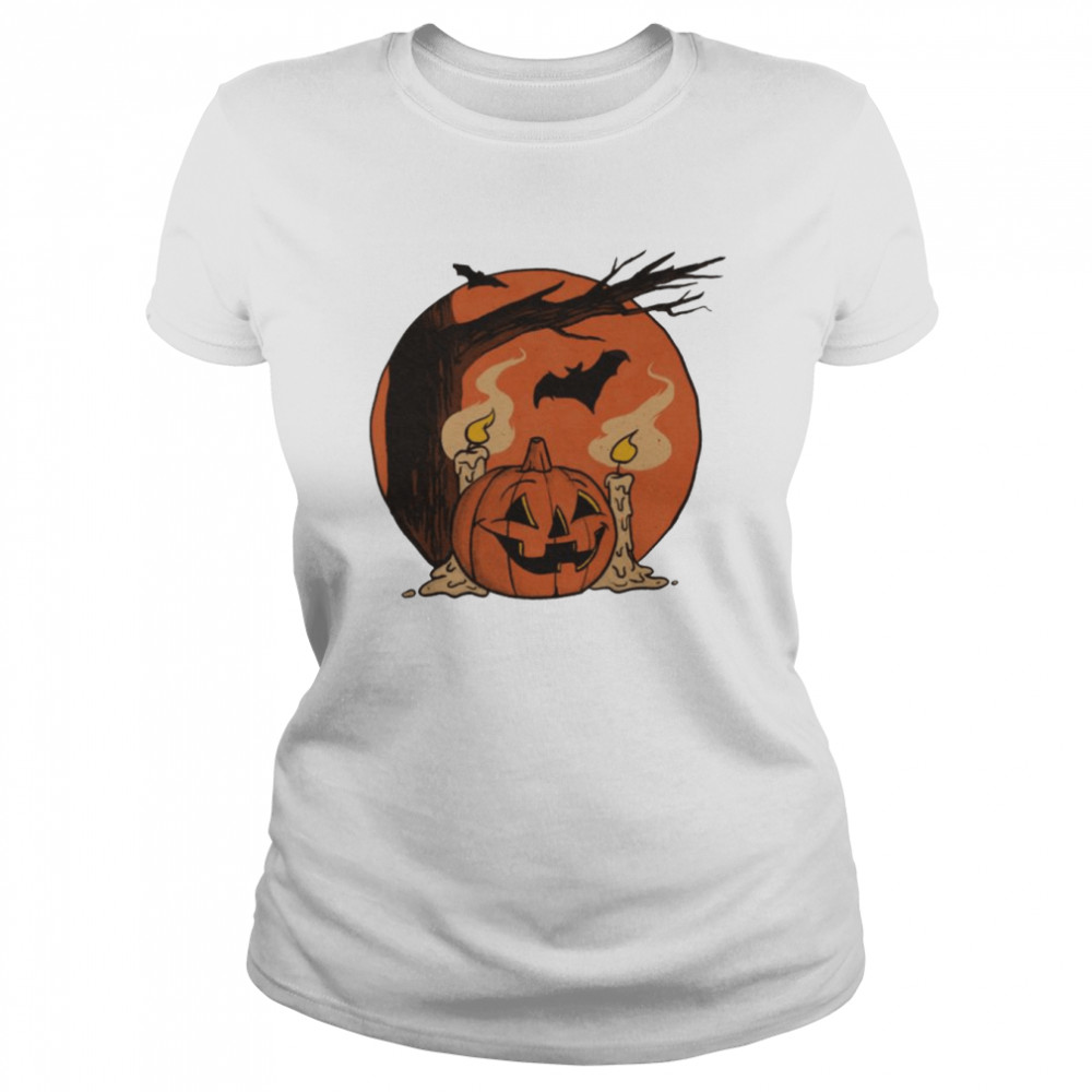 vintage pumpkin scene halloween monsters shirt classic womens t shirt