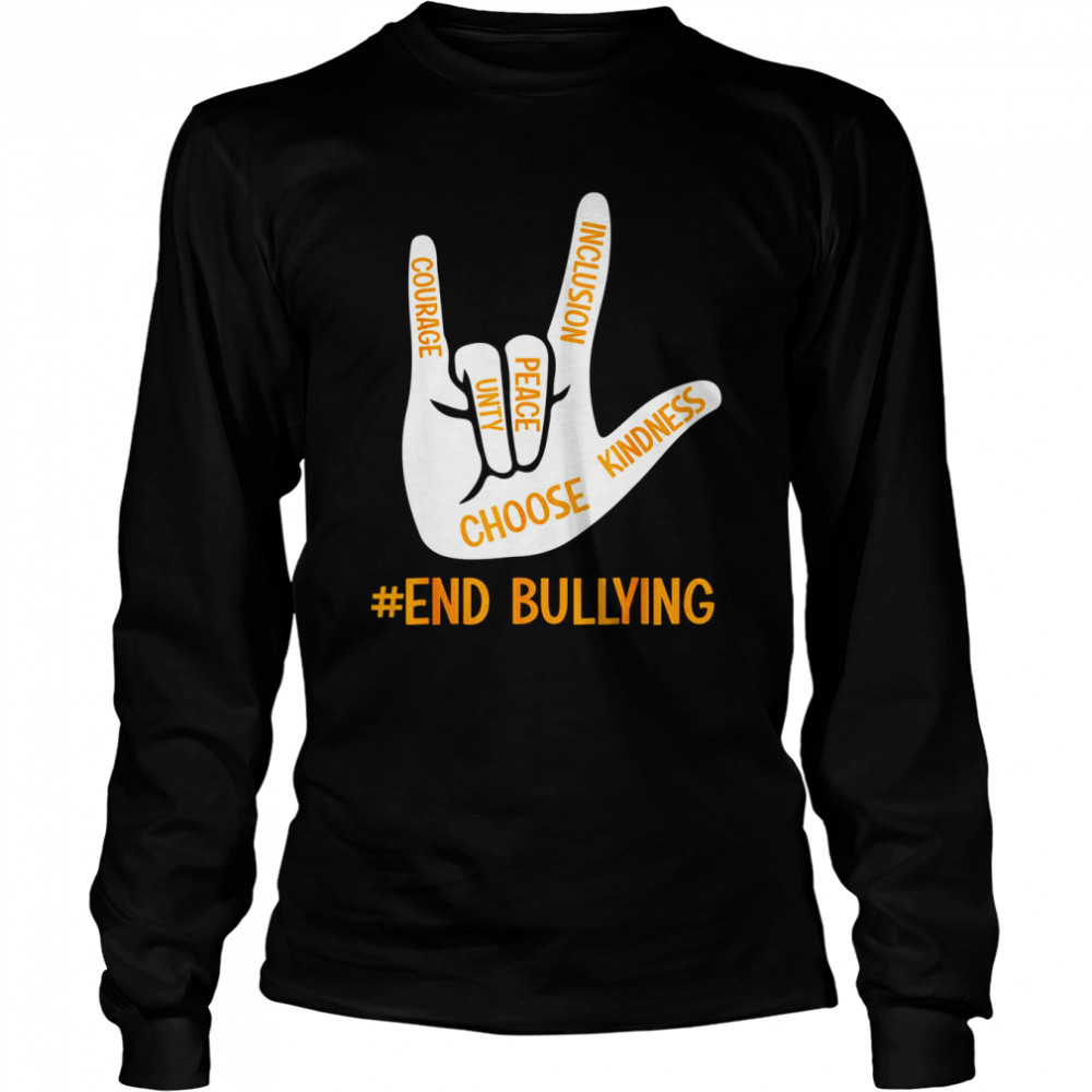 Unity Day Orange Kids 2022 Stop Bullying Love Sign Language T- Long Sleeved T-shirt