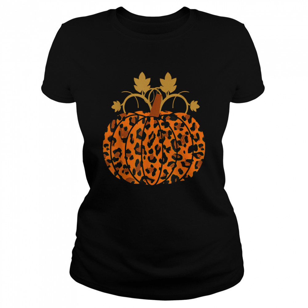 animal leopard print pumpkin halloween fall autumn t classic womens t shirt