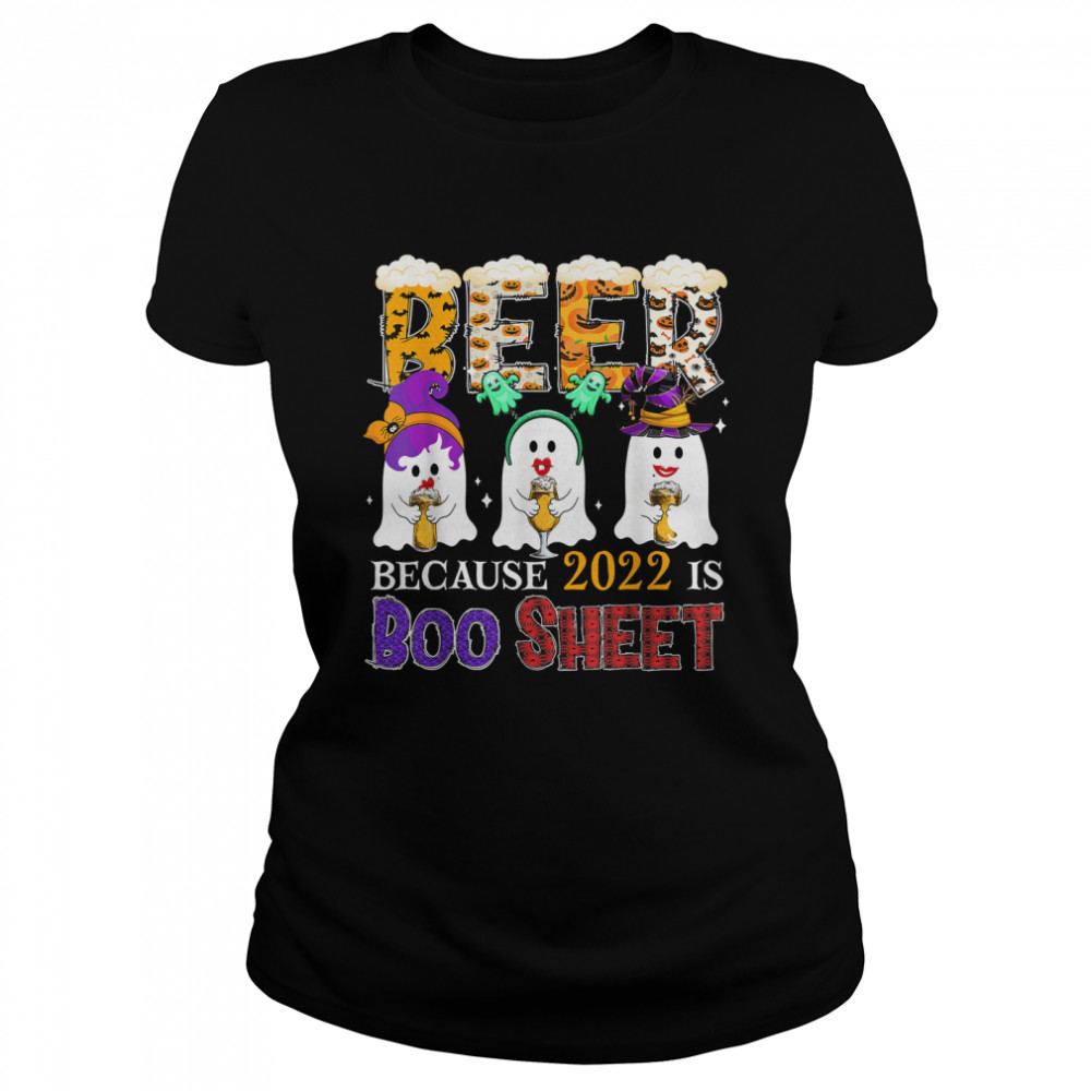 Beer Funny 2022 Is Boo Sheet Three Boo Ghosts Drinking Beer T- Classic Women's T-shirt