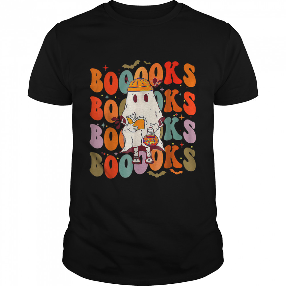 Booooks Groovy Cute Ghost Book Retro Reading Halloween T- Classic Men's T-shirt
