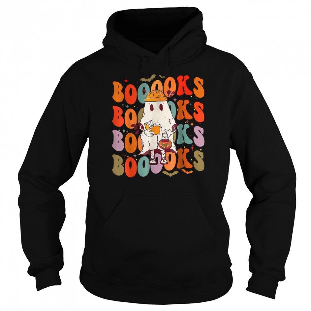 booooks groovy cute ghost book retro reading halloween t unisex hoodie