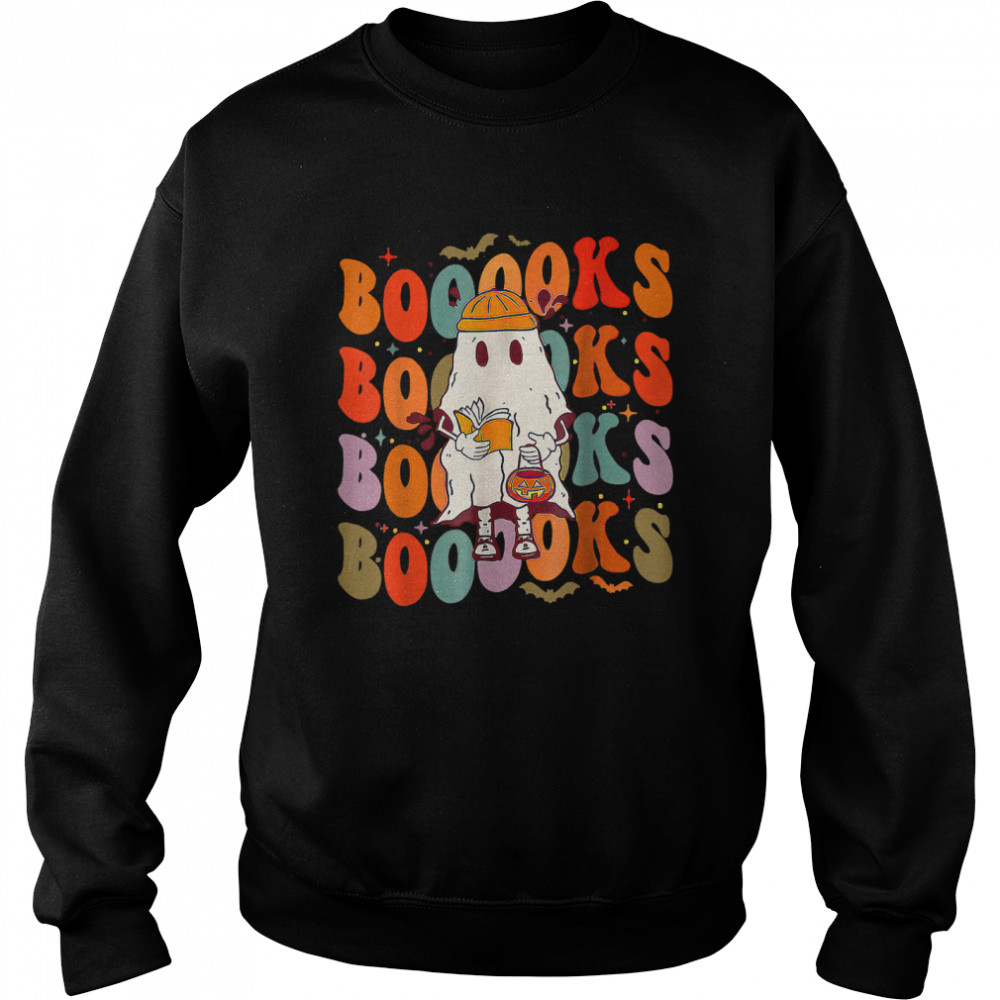 Booooks Groovy Cute Ghost Book Retro Reading Halloween T- Unisex Sweatshirt